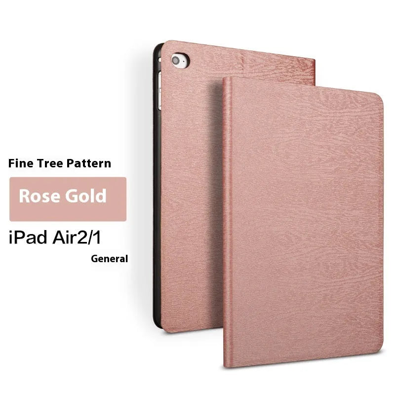 Sapphire blue imitation leather iPad cover with a built-in universal sleep bracket on the back.