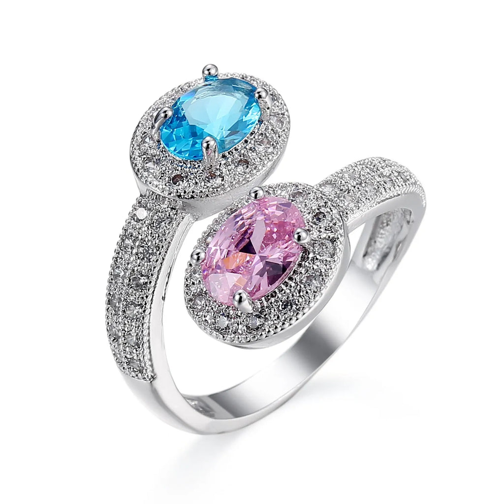 Copper ring with zircon stone, electroplated finish, rose emerald colour, women's size No8