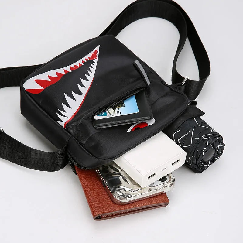 Men's small Oxford cloth crossbody bag with animal print pattern in black, grey or green colours