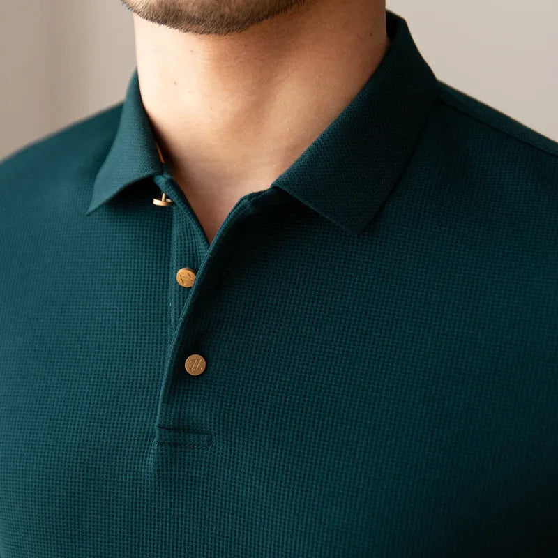 Slim-fit long-sleeved men's shirt with lapel in cotton nylon spandex blend, available in multiple colours