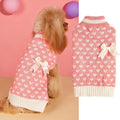 Red love heart and pink bow design dog sweater in acrylic knit pet clothing