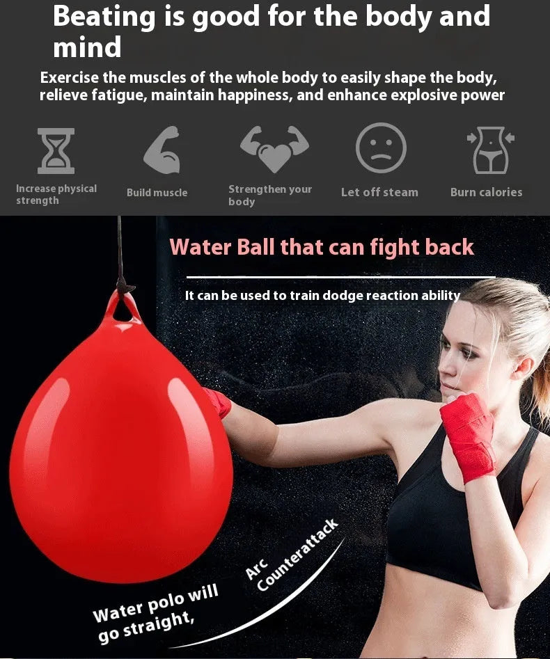 Red water filled boxing reaction ball with hook rope for martial arts training
