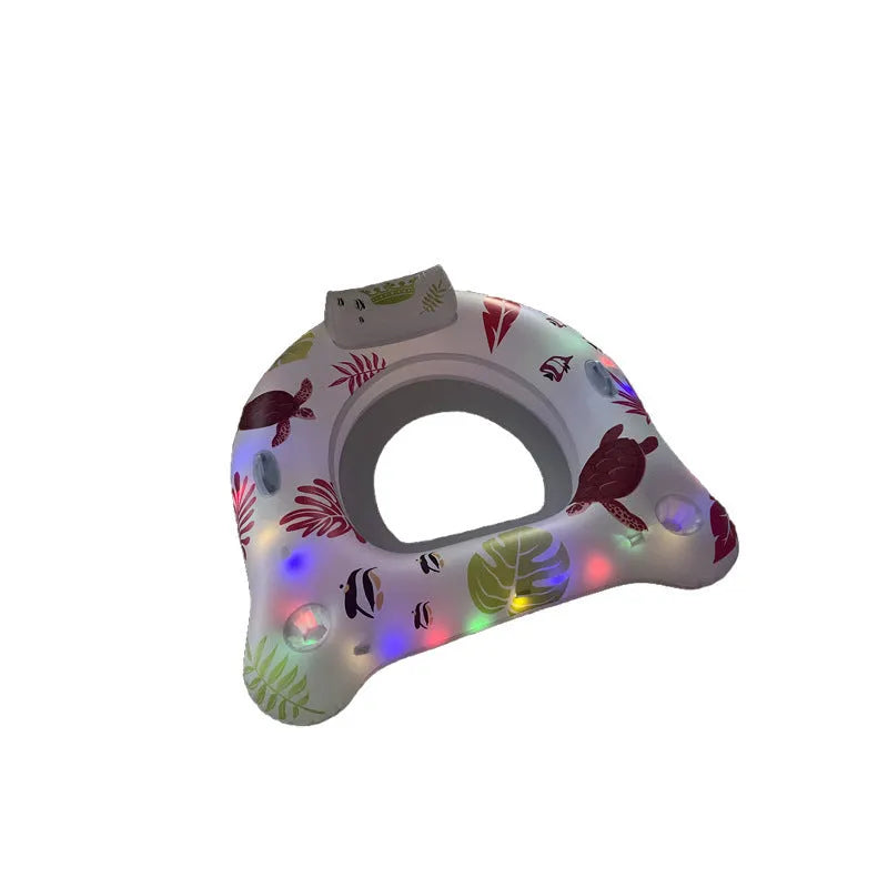 White luminous U-shaped inflatable float on water