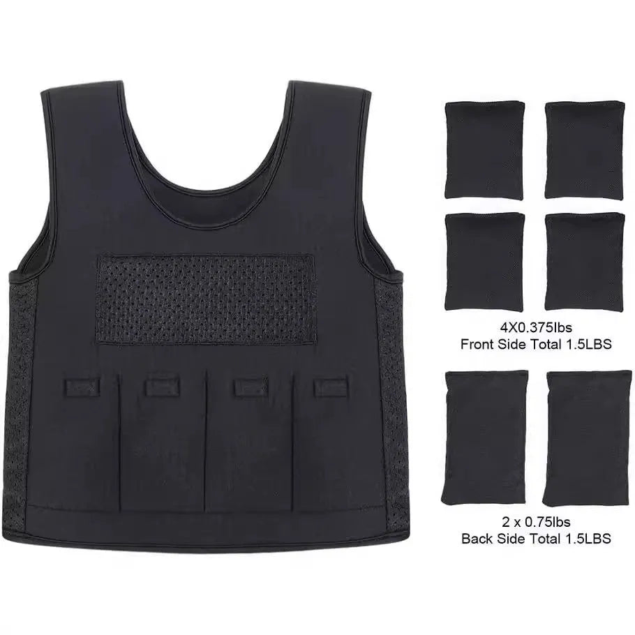 Child weighted sensory pressure regulating vest in black with gravity beads and SBR fabric, pullover style