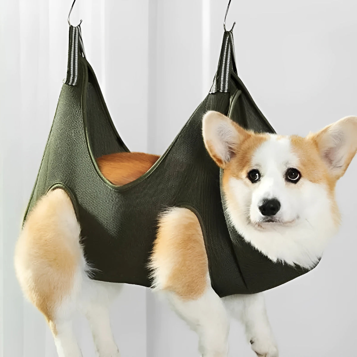 Pet grooming hammock for small medium dogs and cats with metal hooks, breathable cloth, in black colour