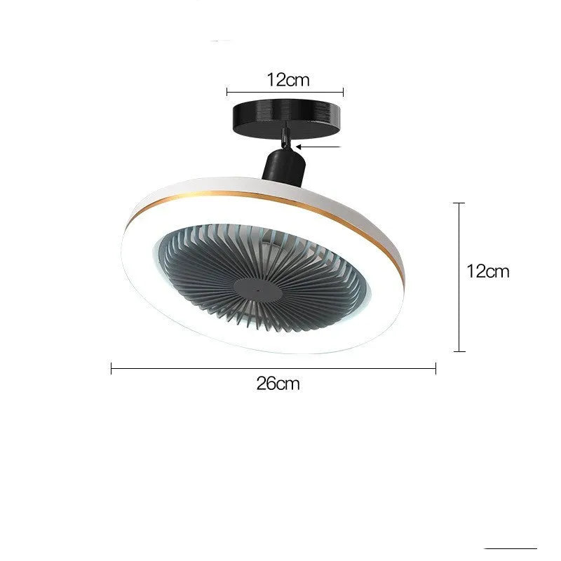 26cm ceiling fan light with six LED bulbs, black or gold iron chandelier, remote control included, for small bedrooms.