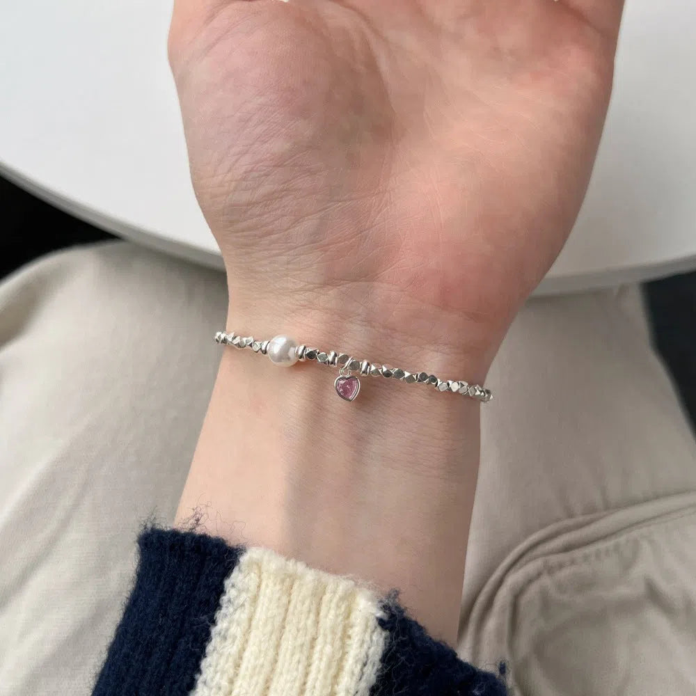925 silver bracelet with heart-shaped zircon design, electroplated finish, for women