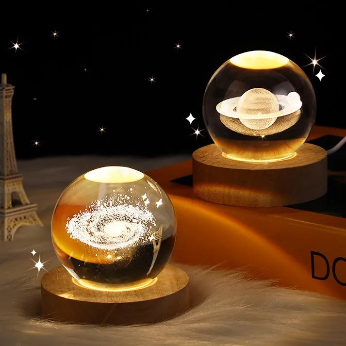 6cm crystal ball night light projecting 3D planetary scenes including nebula and solar system