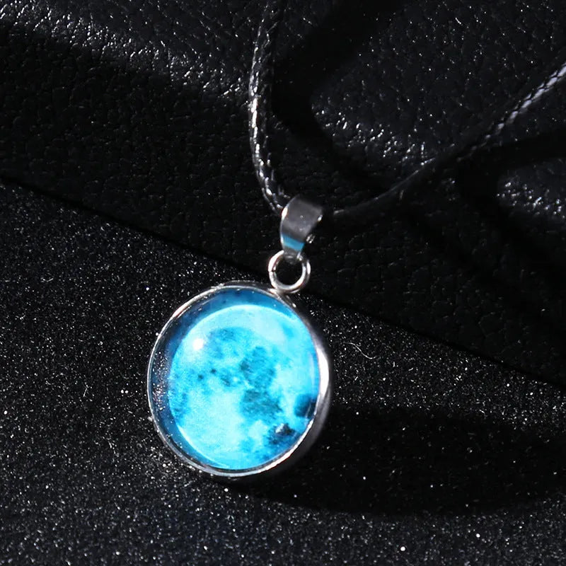 Luminous night sky constellation alloy pendant necklace with glass pendant on extension chain