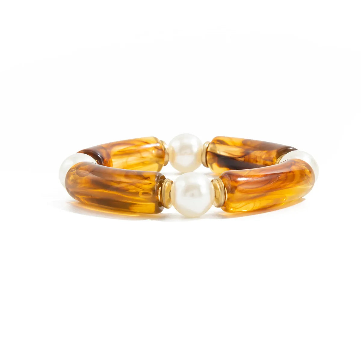 Vintage beaded amber blooming resin wide bracelet in retro style with electroplated alloy finish, gold colour