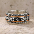 Silver women's personality love wide noodle ring on white background, size option visible