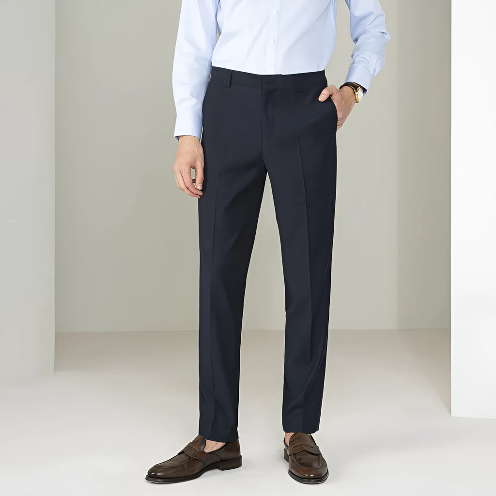 Men's and women's business formal straight-leg suit pants in black, polyester blend fabric