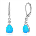 Blue water drop earrings for women with leaf, U-shaped and geometric copper zircon design