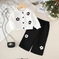 White cotton flower print long sleeve top and black trousers baby outfit set