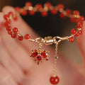 Red ginkgo leaf Chinese style magnetic bracelet with alloy construction