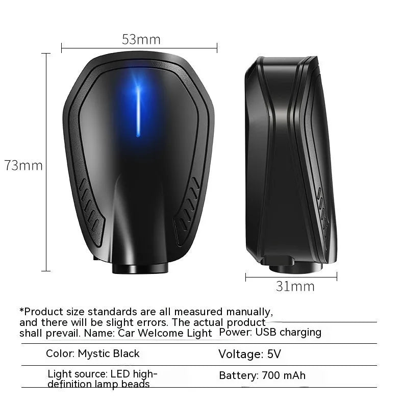 F2 Rechargeable Wireless Car Welcome Light in black with ABS housing
