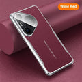 Huawei Pura series leather phone case in black with an invisible kickstand bracket deployed.