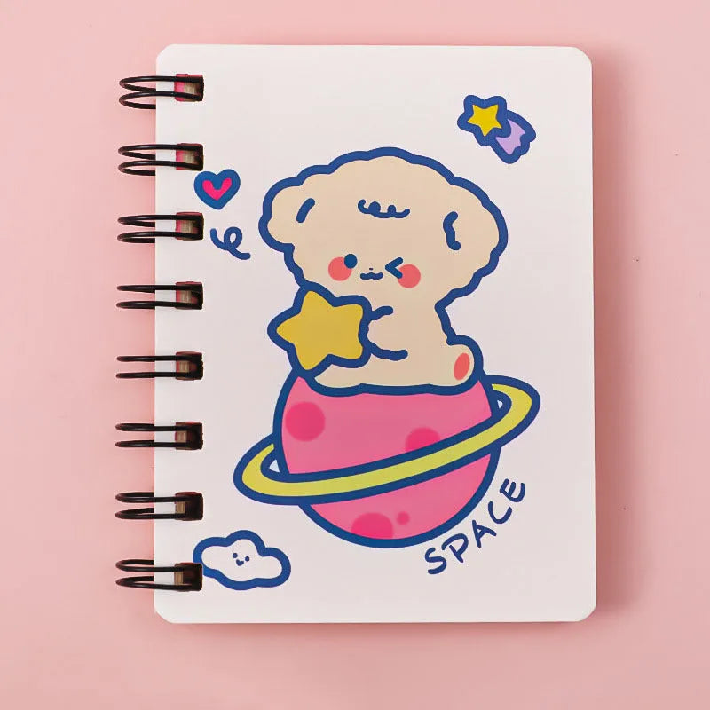 Astronaut Series portable pocket flipper notebook showing one of four cover designs: Astronaut Bear, Planet Teddy, Space Cat, or UFO.