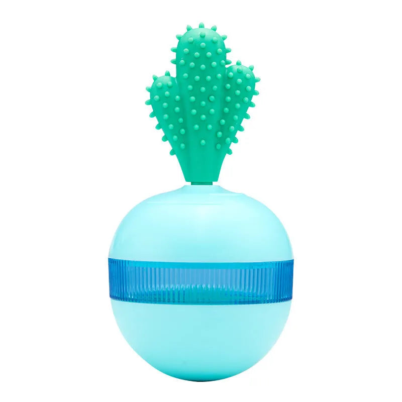 Blue and green durable rubber interactive dog treat dispensing ball toy for medium large dogs
