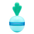 Blue and green durable rubber interactive dog treat dispensing ball toy for medium large dogs