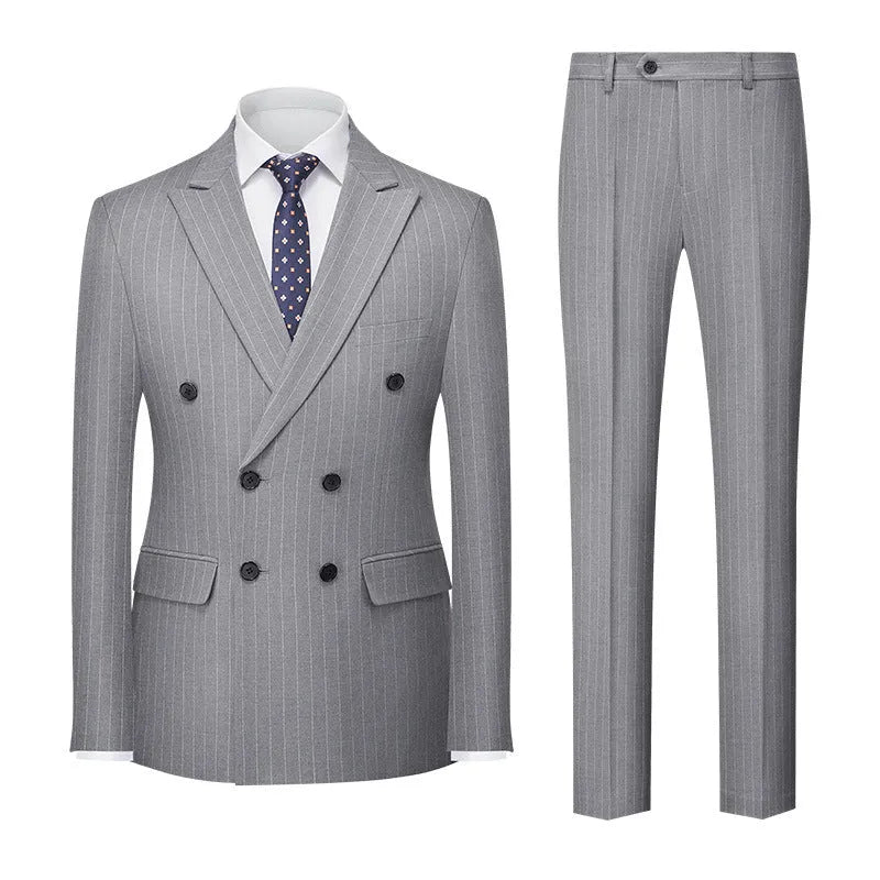 Men's slim fit double-breasted business suit in acetate fibre fabric