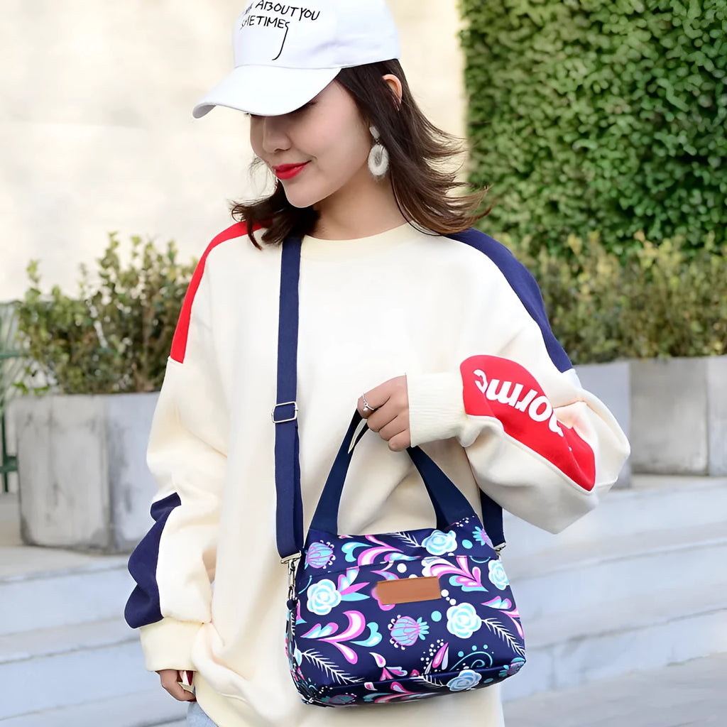 Women's Korean-style fashion shoulder bag large capacity nylon square vertical with sandwich pocket daily use
