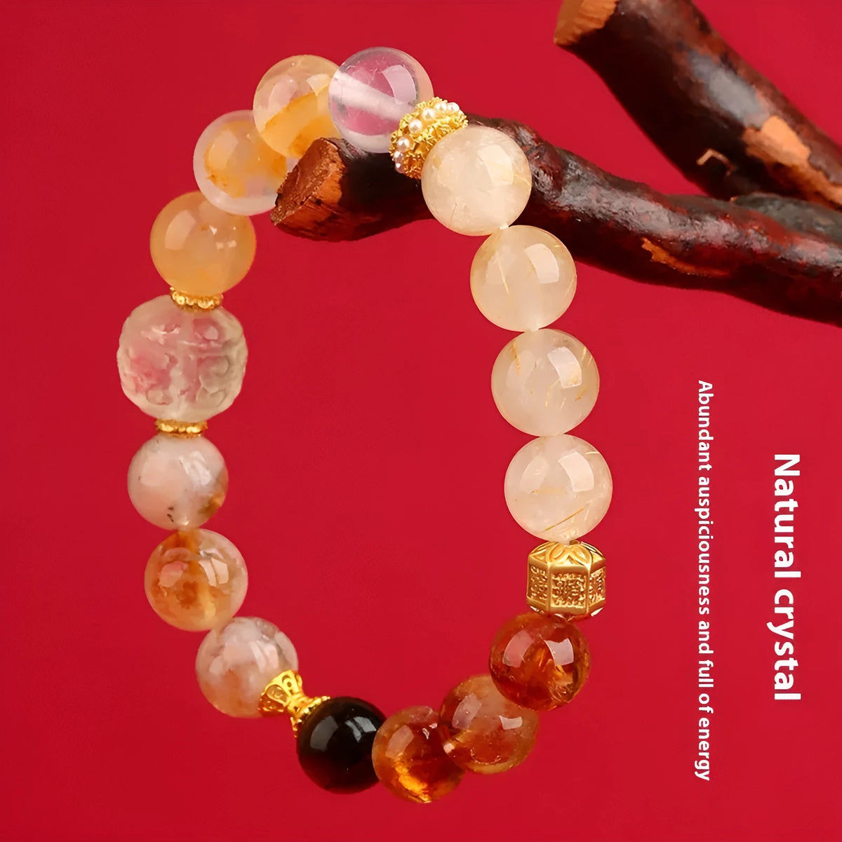 Natural crystal duobao five elements bracelet with round beads, unisex casual style, five colour options