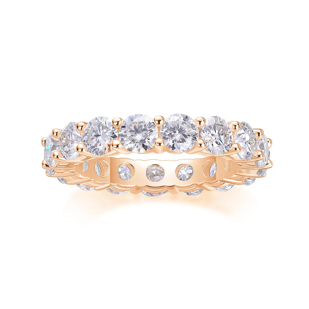 Starlight moissanite wedding ring set in S925 silver platinum plated on display in gift box, available in yellow gold and rose gold