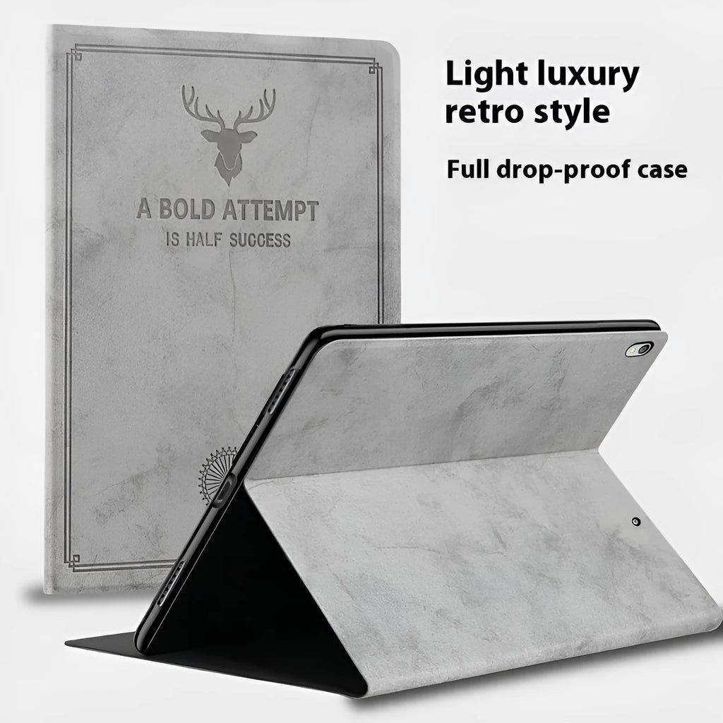 Soft TPU leather clamshell protective case for iPad in dark blue elk colour.
