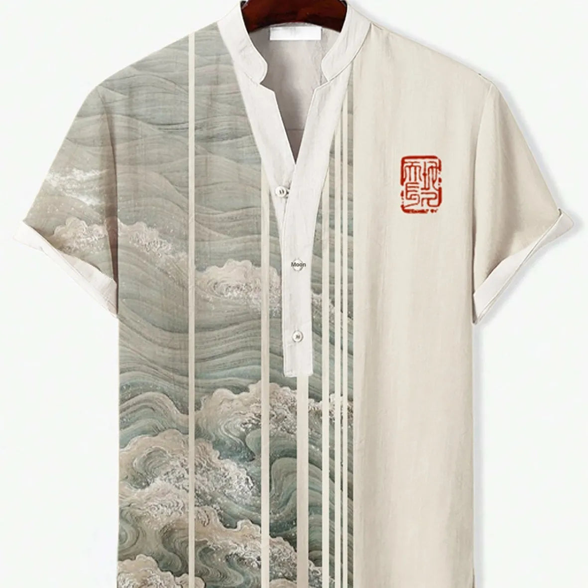 3D digital animal pattern short sleeve casual shirt on a hanger, showing one of thirteen colour variants.