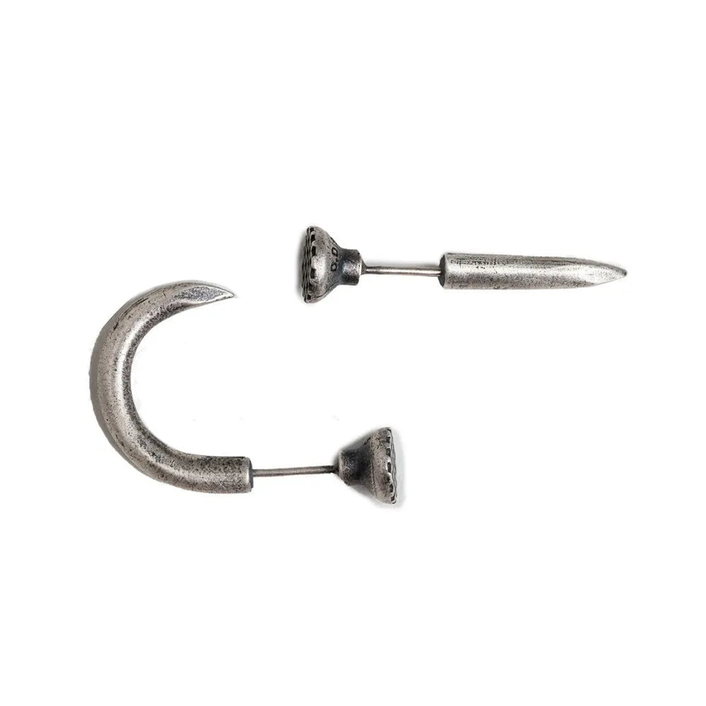 Sterling silver S925 nail-shaped stud earrings in straight and curved designs for punk fashion