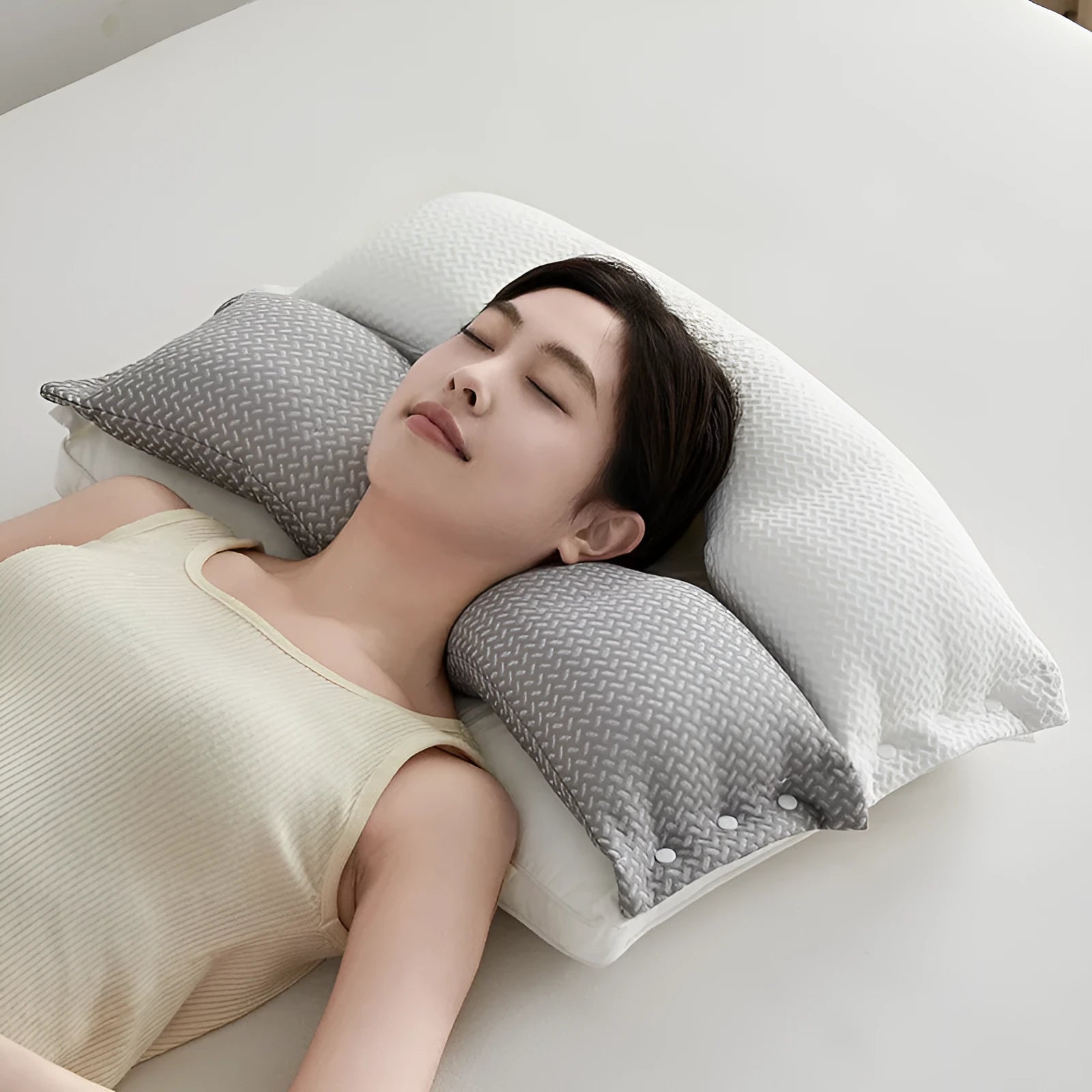 Double-layer cervical support pillow 40x60cm in low loft option on a bed