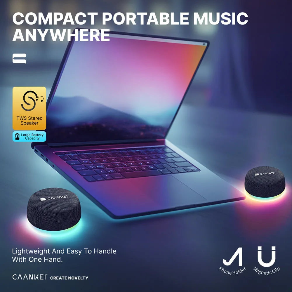Black Bluetooth speaker with high volume stereo surround bass and built-in battery