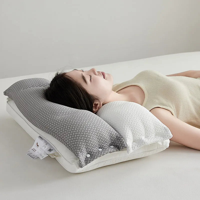Double-layer cervical support pillow 40x60cm in low loft option on a bed