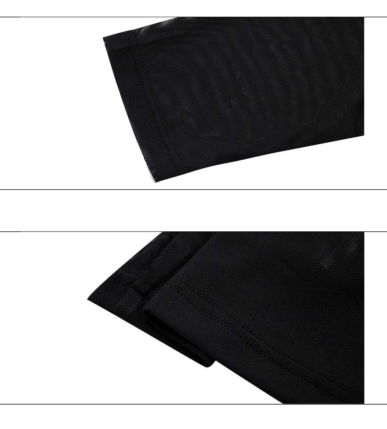 Men's black slim-fit long sleeve mesh bottoming shirt with a cooling fabric texture.