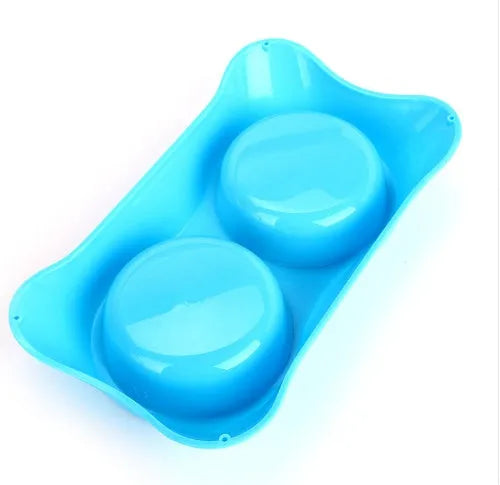 Silicone double pet bowl with stainless steel inserts and non-slip base, shown in Blue, Green, and Rose Red, sizes S and M