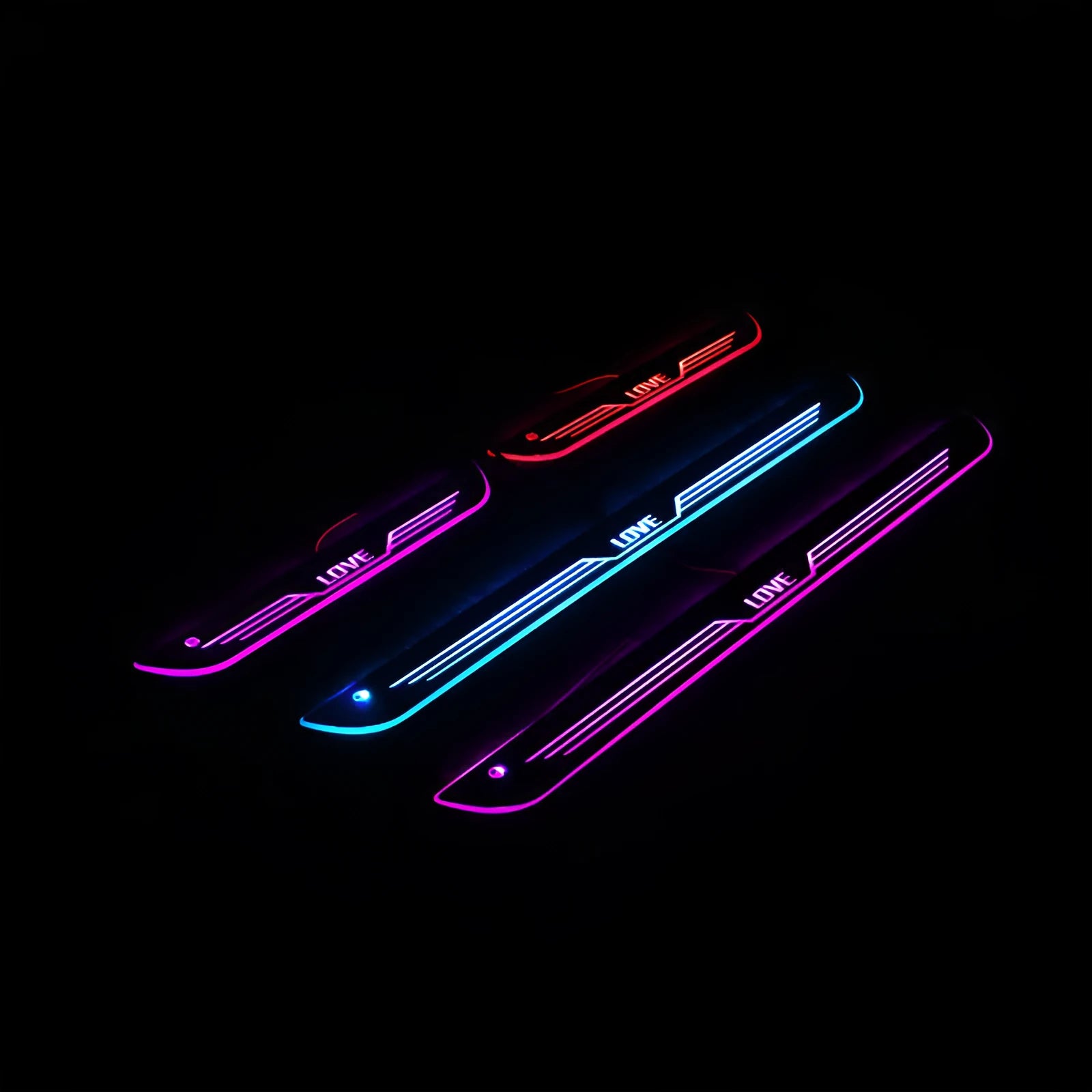 Set of 4 plastic custom-style car threshold strips with LED welcome light for automotive interior