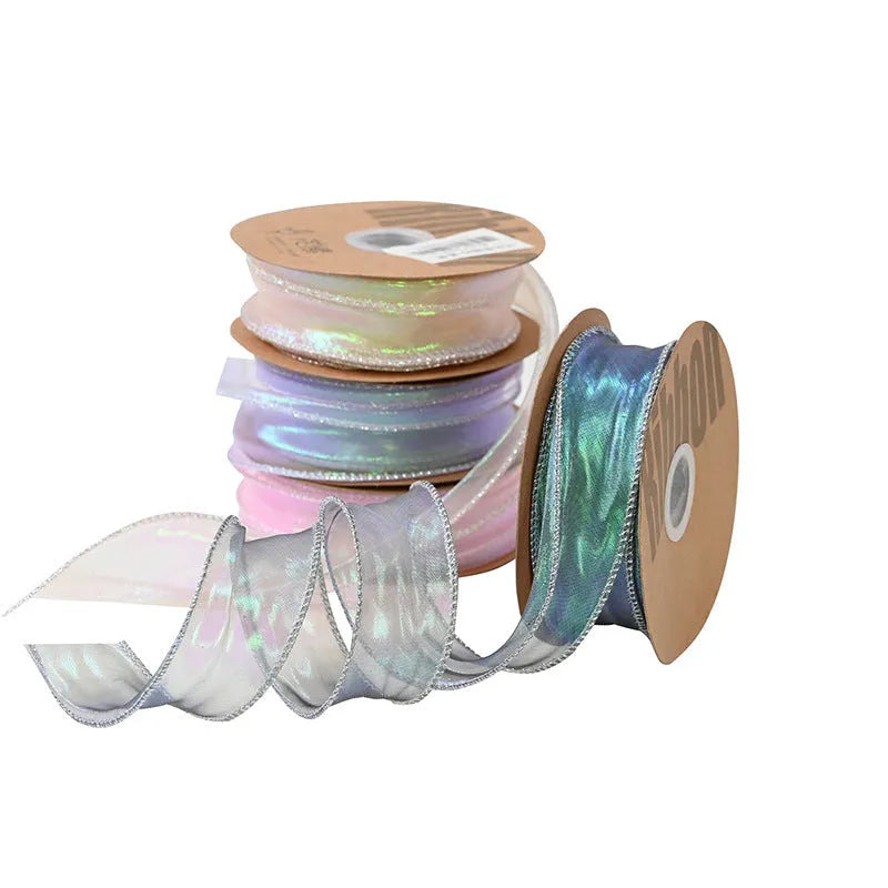 Roll of 4cm wide colourful mesh fishtail yarn ribbon for floral DIY and crafts