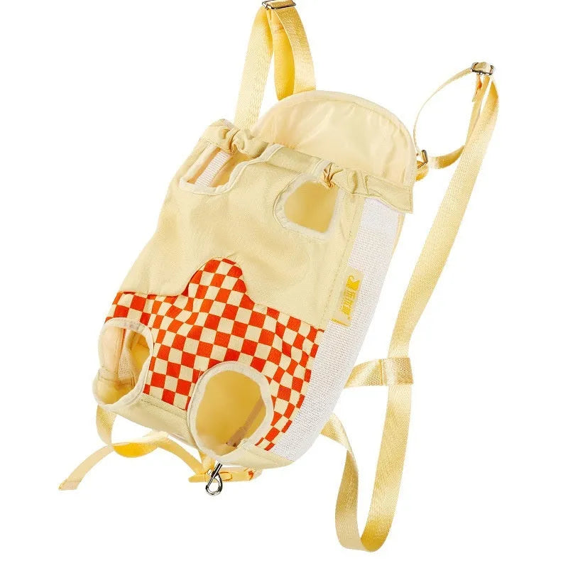 Soft non-woven polyester canvas pet backpack worn on chest for cat transportation in VC orange colour