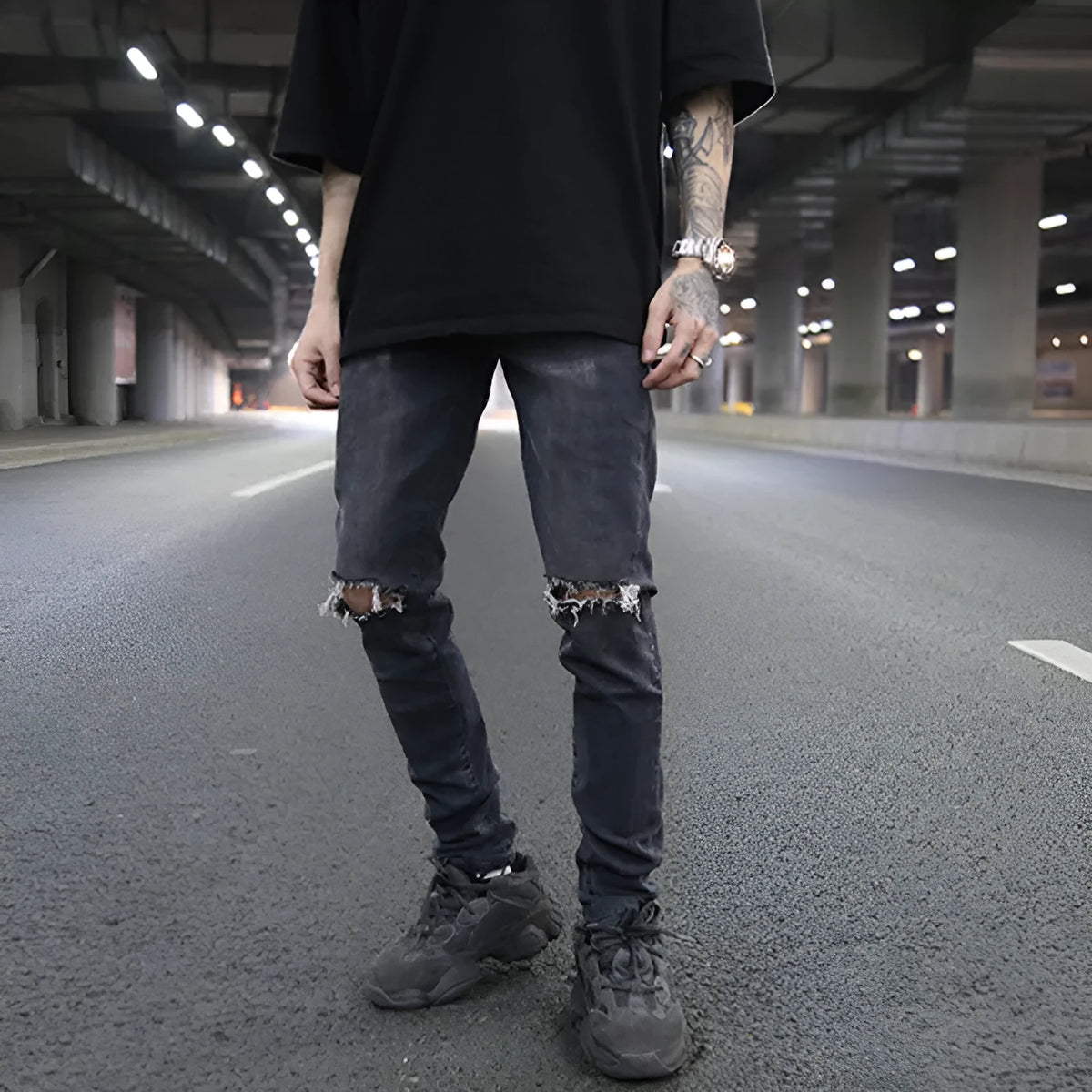 Grey low waist micro-elastic jeans with zip placket, sizes 30-36, youth leisure trousers