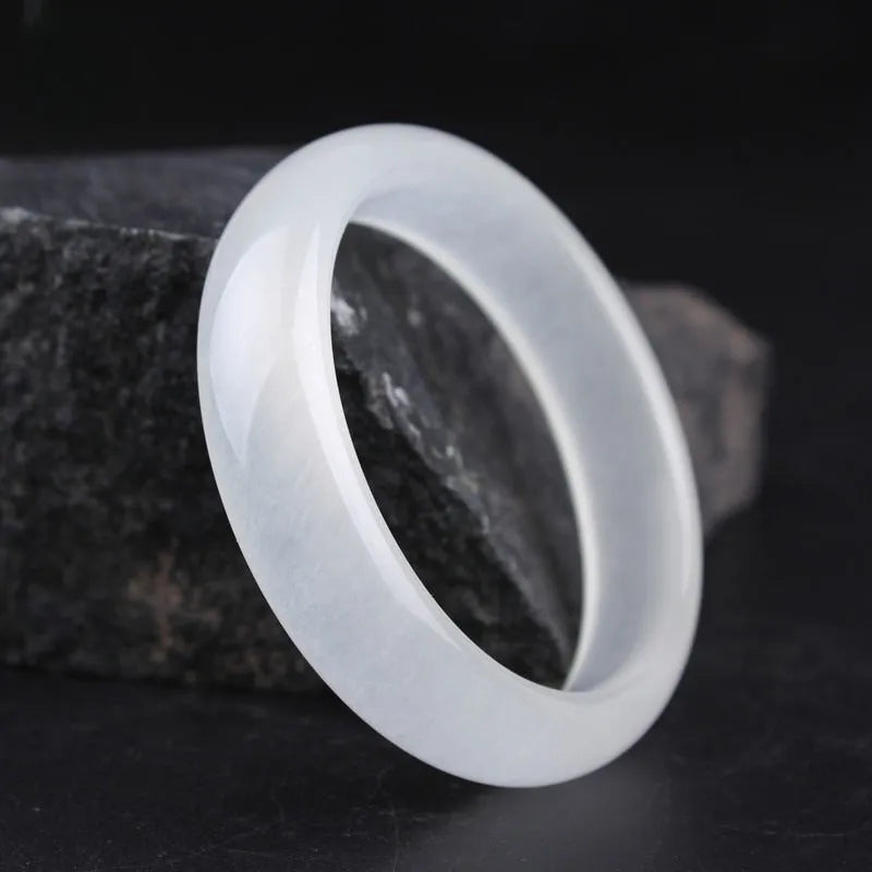 Gao Bing Jade Ice-like White Moonlight bracelet in modern simplicity style, shown in flat rod and round rod options.