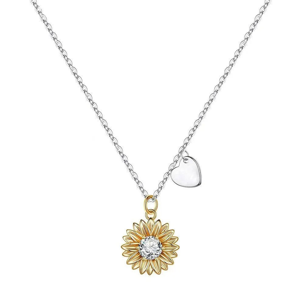 Women's adjustable silver sunflower necklace with 925 silver pendant and cross chain