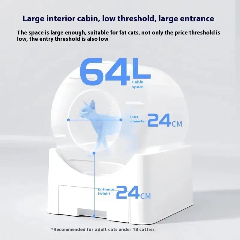 White PVC intelligent self-cleaning litter box with enclosed anti-splash design and deodorant function for cats