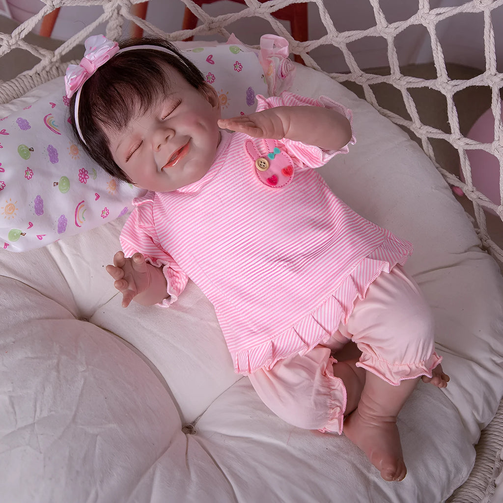 50cm soft silicone simulation baby doll with closed eyes, hand-implanted fibre-optic hair, and cotton body