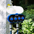 Dual Timed Irrigation Controller automatic garden watering device with battery compartment and hose connections