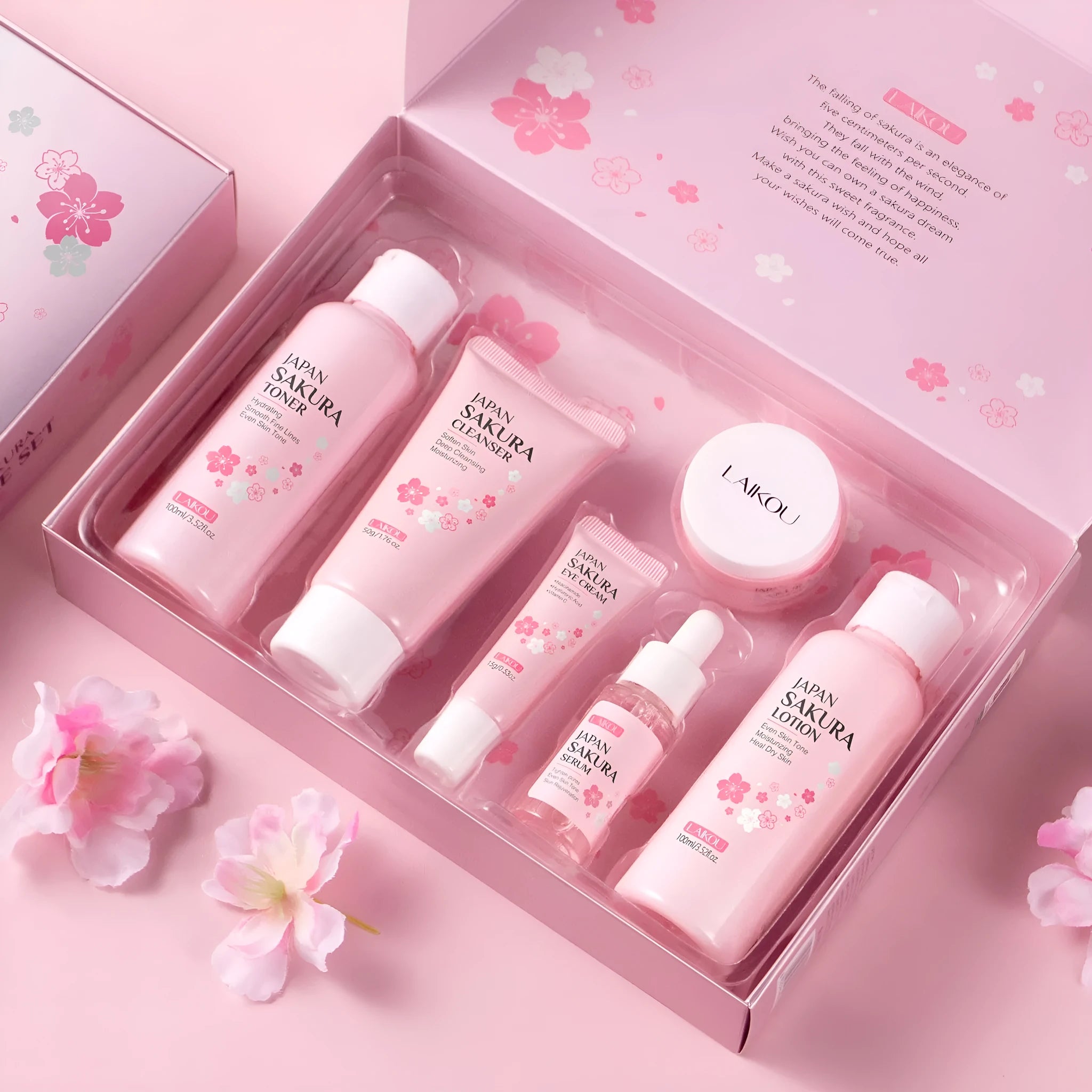 Cherry blossom skin care 6-piece set with cleansing and brightening products