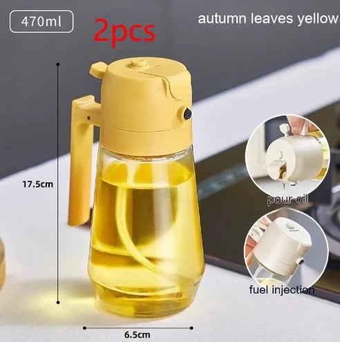 Glass olive oil sprayer dispenser with 470ml capacity and dual spray/pour function