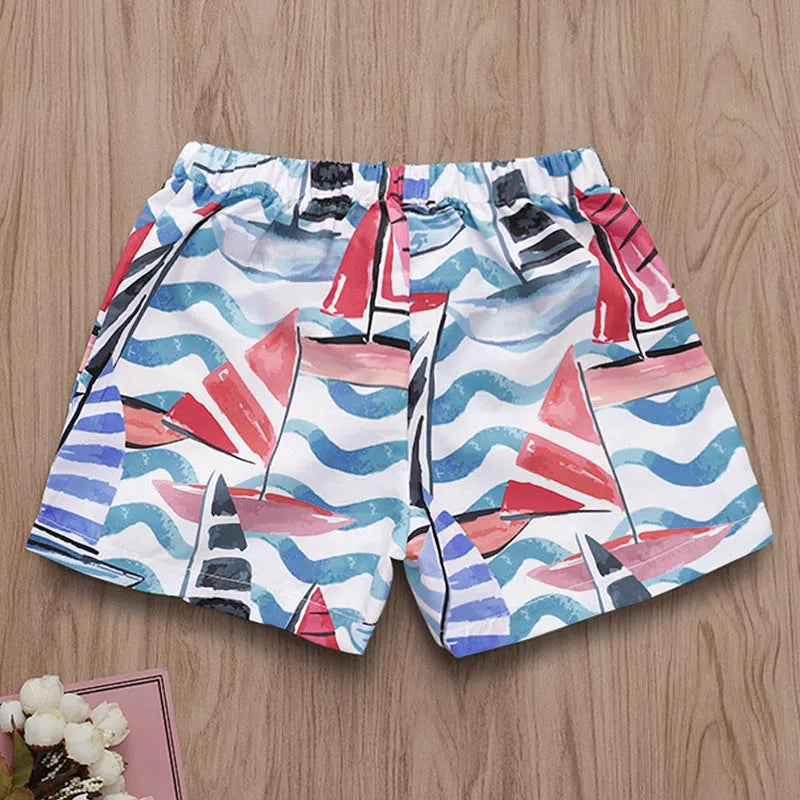 Men's casual beach print pants in blue with drawstring waist, 75% polyester blend
