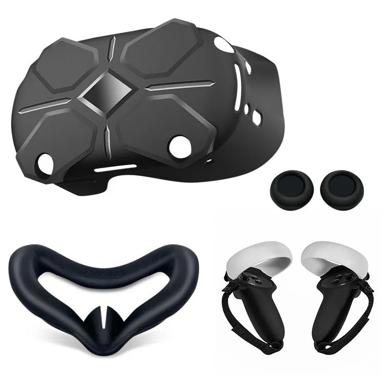 Black silicone glasses host accessory set with protective cover, eye mask, handles and button caps