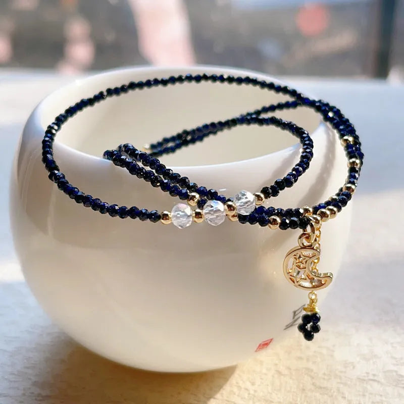 Blue san three-ring multi-layer bracelet with gold sand stone cut pattern for women